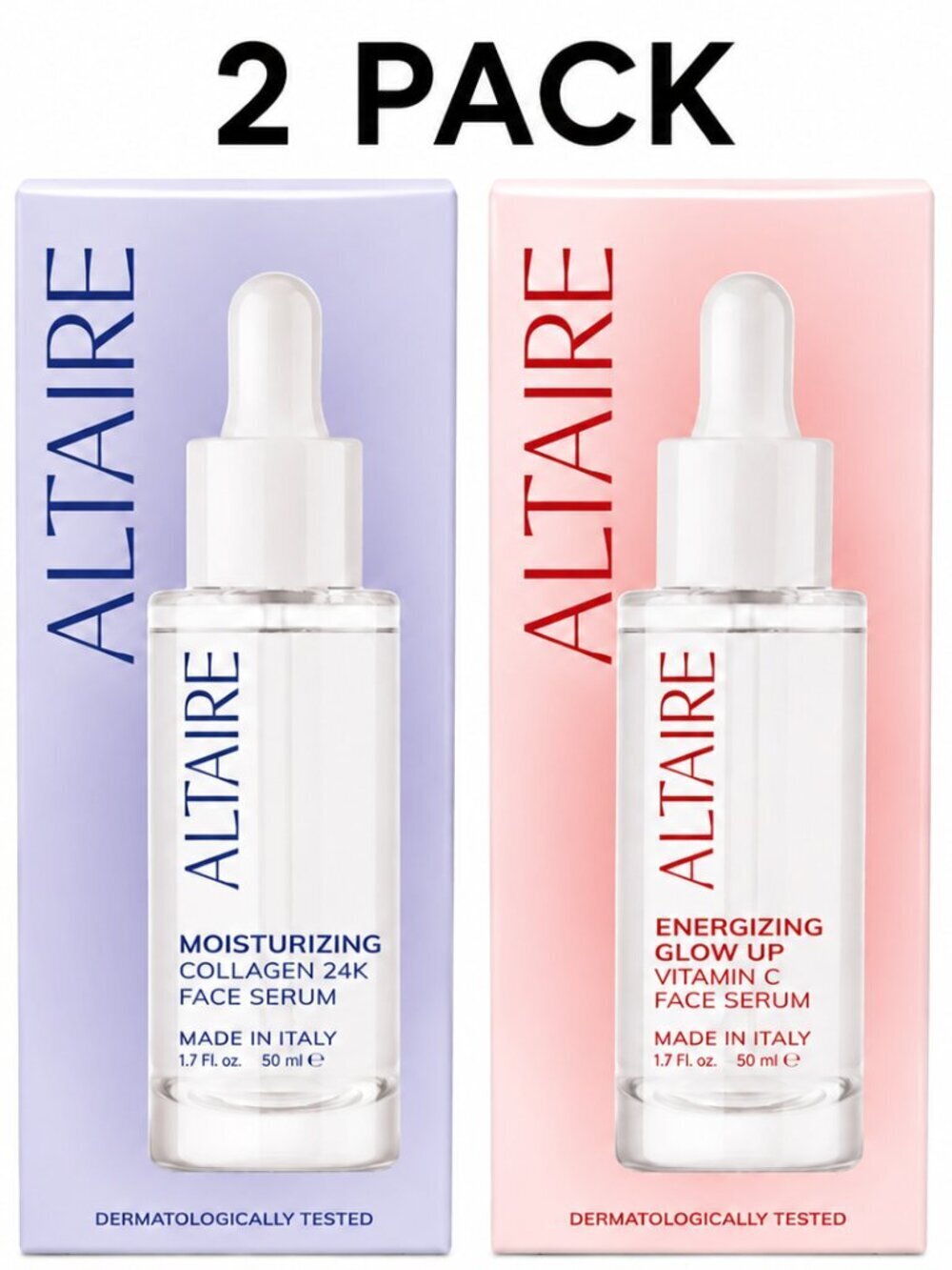 Altaire 2 Pack Face Serum Moisturizing Collagen 24K & Energizing Vitamin C 1.7oz